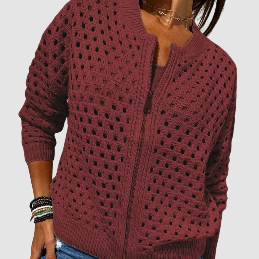Luna | Women's Relaxed-Fit Hollow-Knit Zip-Up Cardigan 5