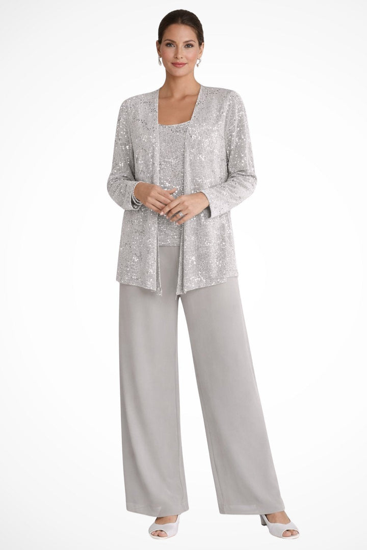 Luna | Women's Sequined Three-Piece Wide Leg Pants Suit Long Sleeve 0