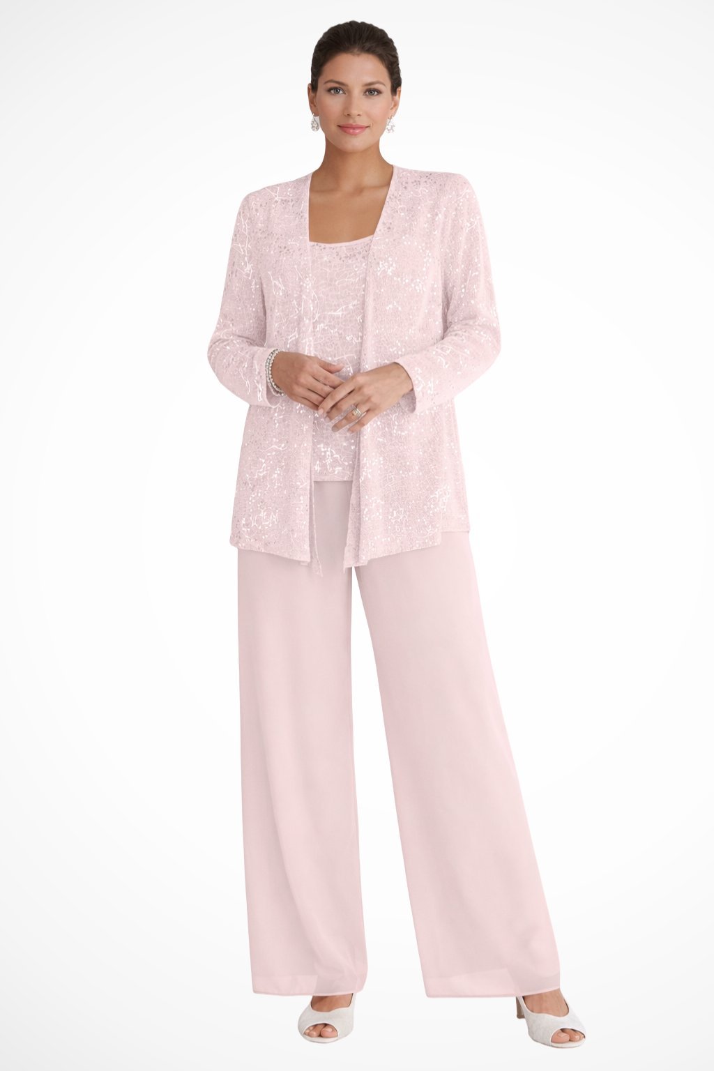 Luna | Women's Sequined Three-Piece Wide Leg Pants Suit Long Sleeve 10