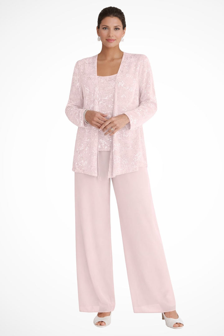 Luna | Women's Sequined Three-Piece Wide Leg Pants Suit Long Sleeve 10
