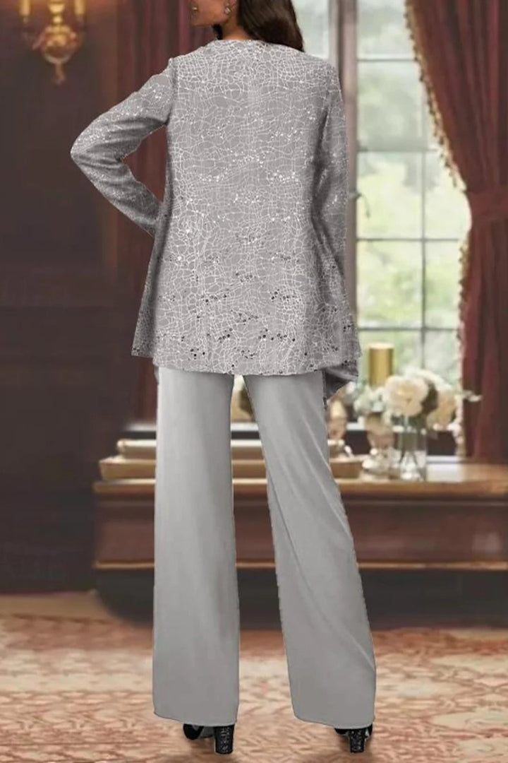 Luna | Women's Sequined Three-Piece Wide Leg Pants Suit Long Sleeve 3