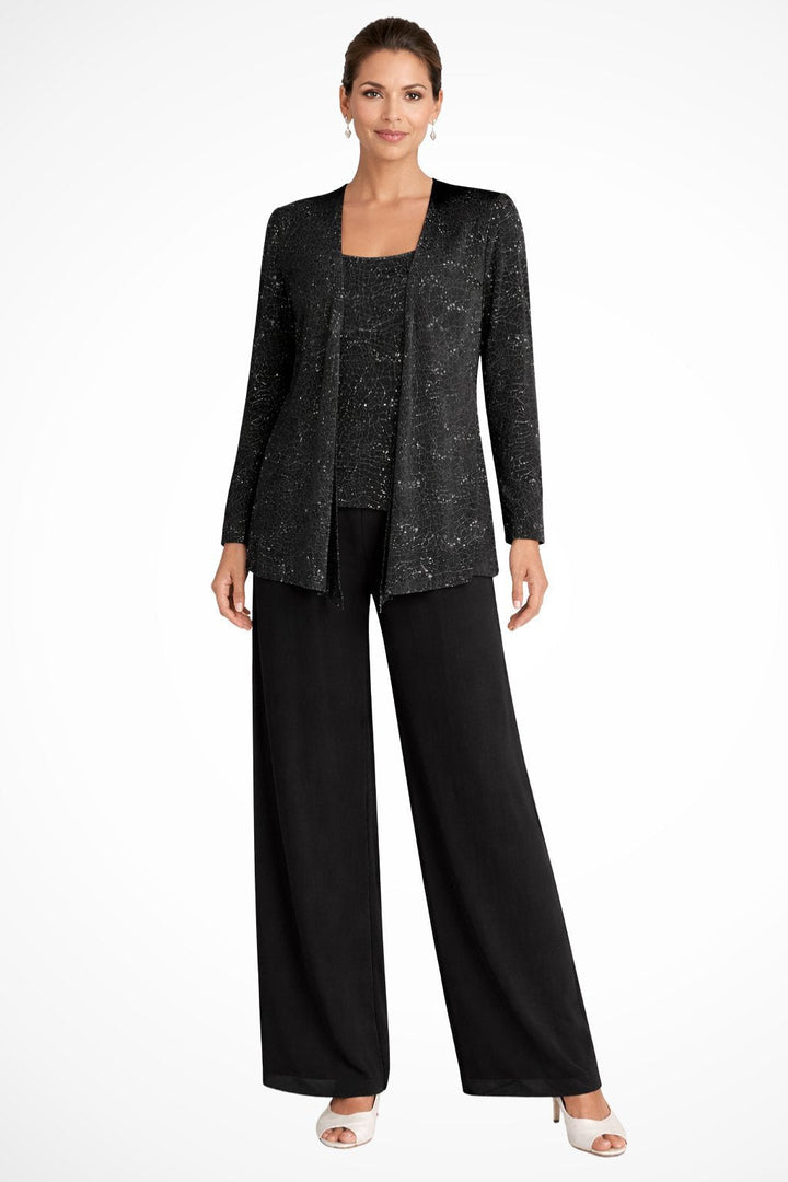 Luna | Women's Sequined Three-Piece Wide Leg Pants Suit Long Sleeve 4
