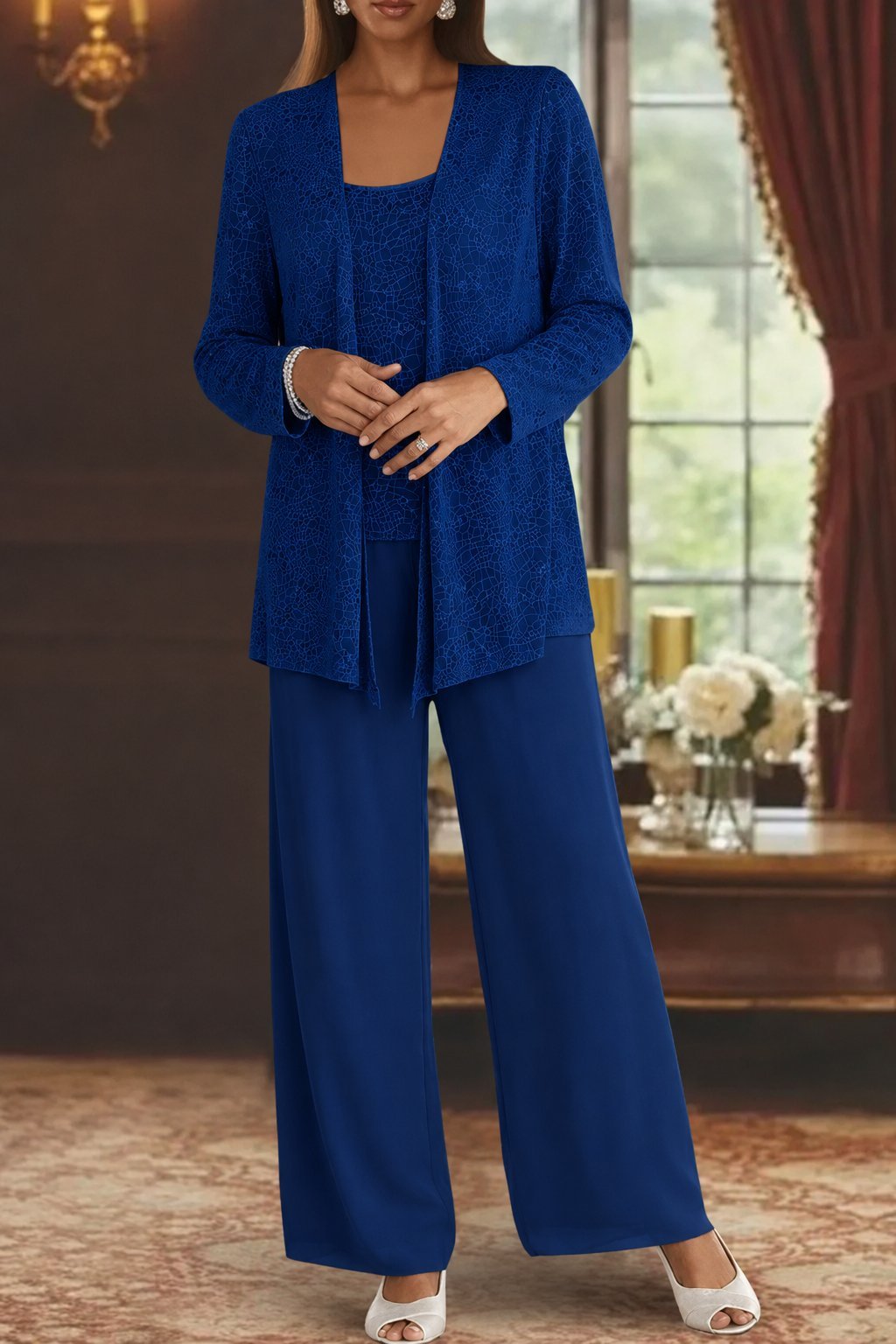 Luna | Women's Sequined Three-Piece Wide Leg Pants Suit Long Sleeve 7