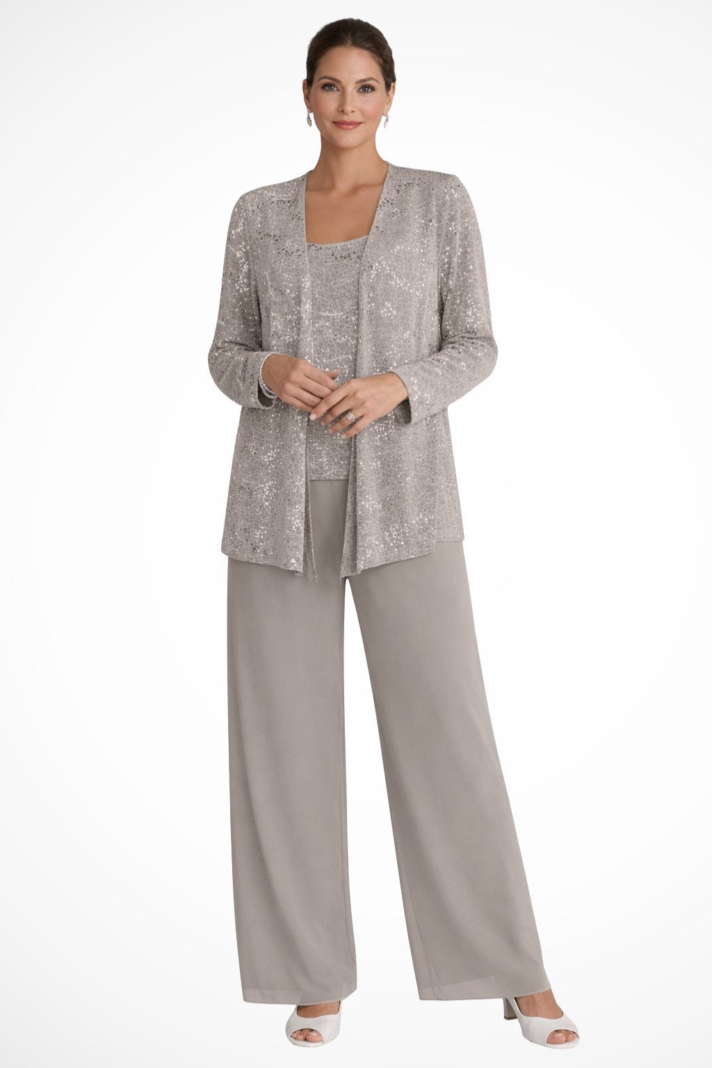 Luna | Women's Sequined Three-Piece Wide Leg Pants Suit Long Sleeve 8