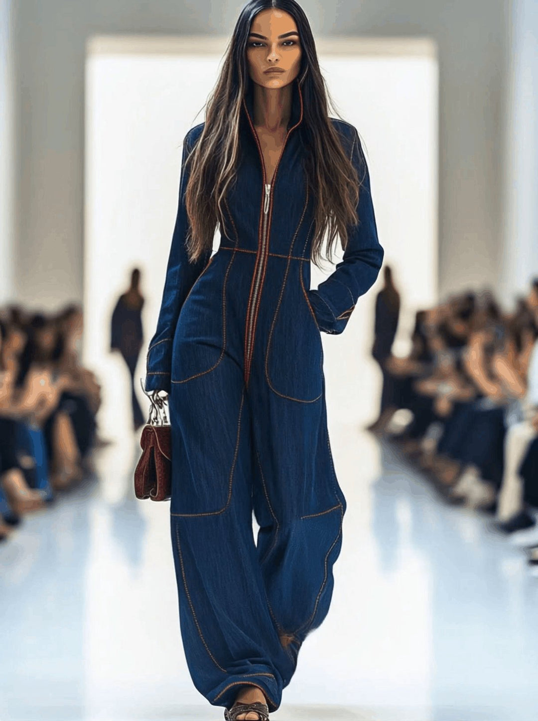 Luna | Women's Wide Leg Long Sleeve Zip-Front Jumpsuit 1