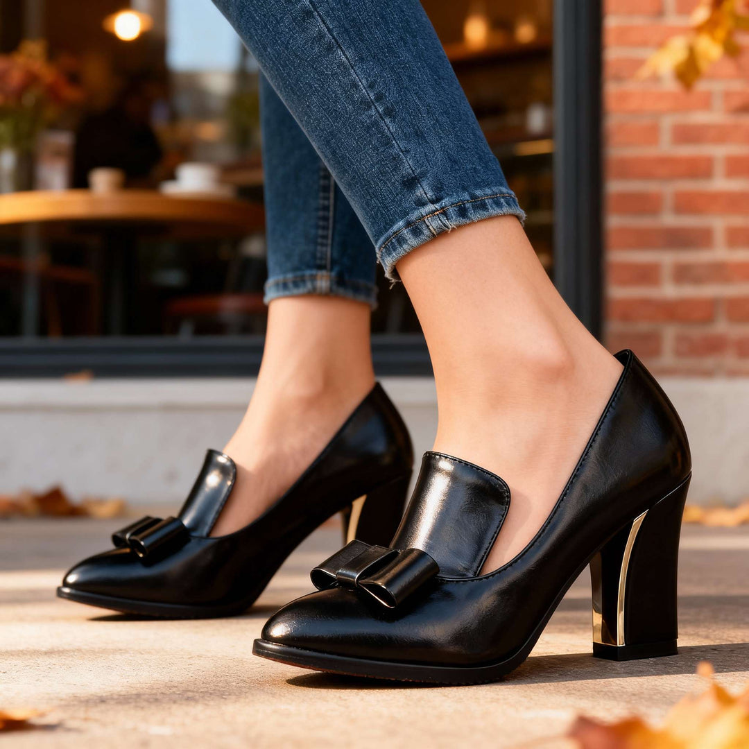 Lunara | Women's Pumps Black Heels for Women Elegant Bow Detail Fit 4