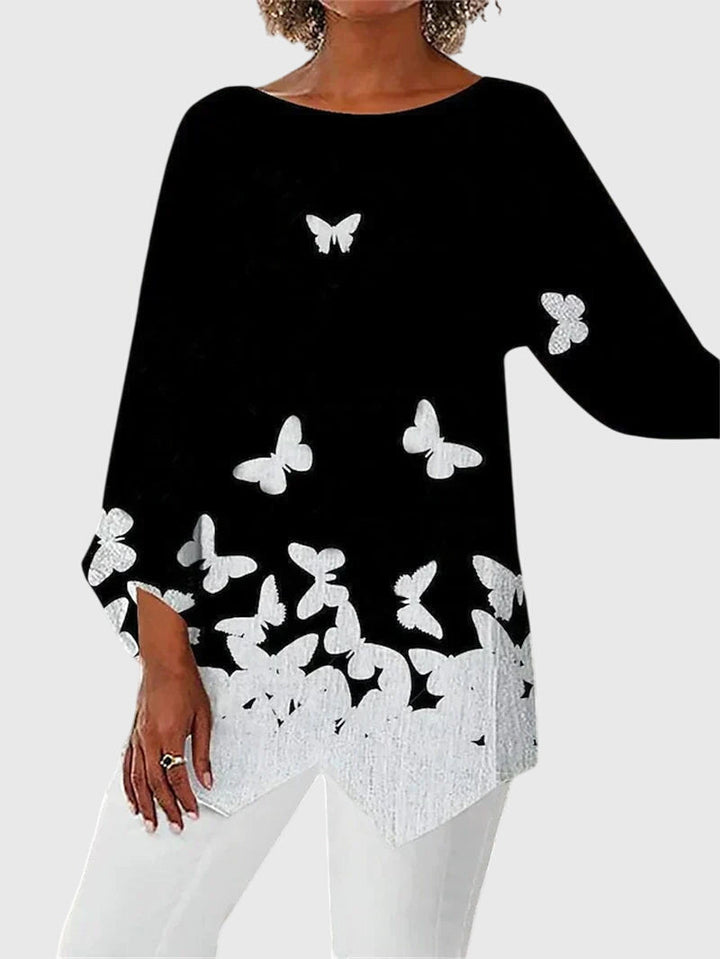 Lydia | Elegant Butterfly Print & Asymmetric Hem Women's Top 4
