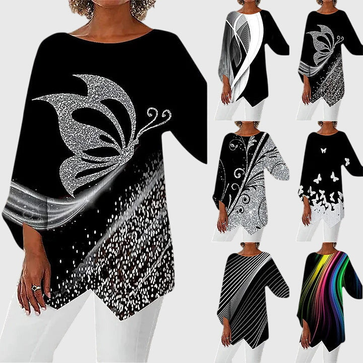 Lydia | Elegant Butterfly Print & Asymmetric Hem Women's Top 6