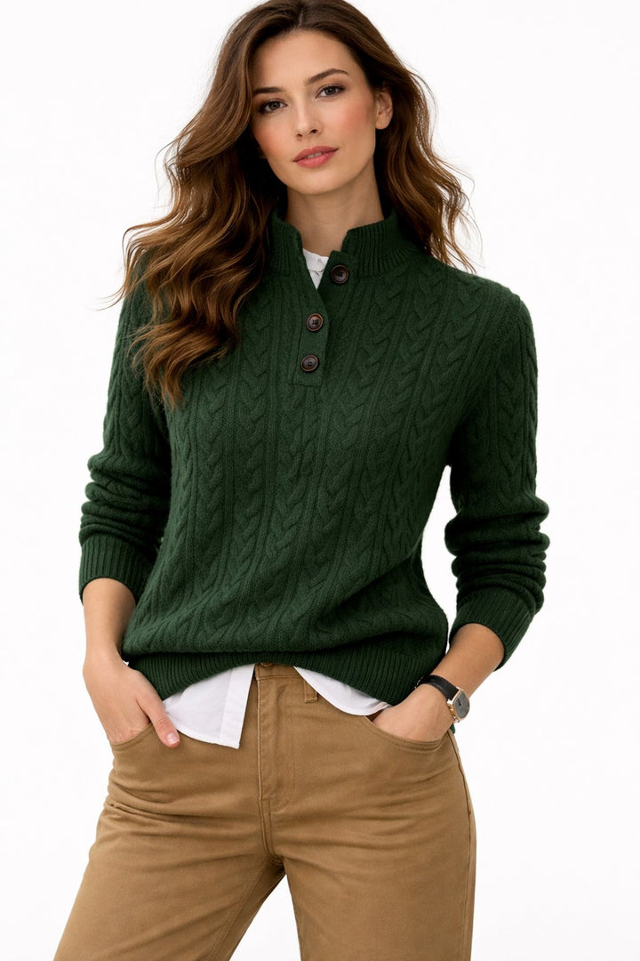 Madison | Women's Cable Knit Button-Neck Wool Blend Pullover Sweater 1