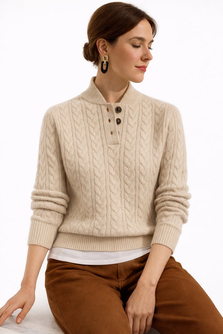 Madison | Women's Cable Knit Button-Neck Wool Blend Pullover Sweater 3