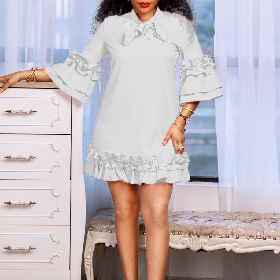 Madison | Women's Ruffle-Hem Bow-Neck Tunic Mini Dress 4