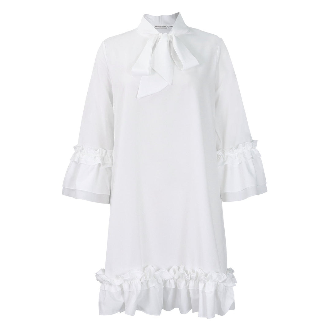 Madison | Women's Ruffle-Hem Bow-Neck Tunic Mini Dress 6
