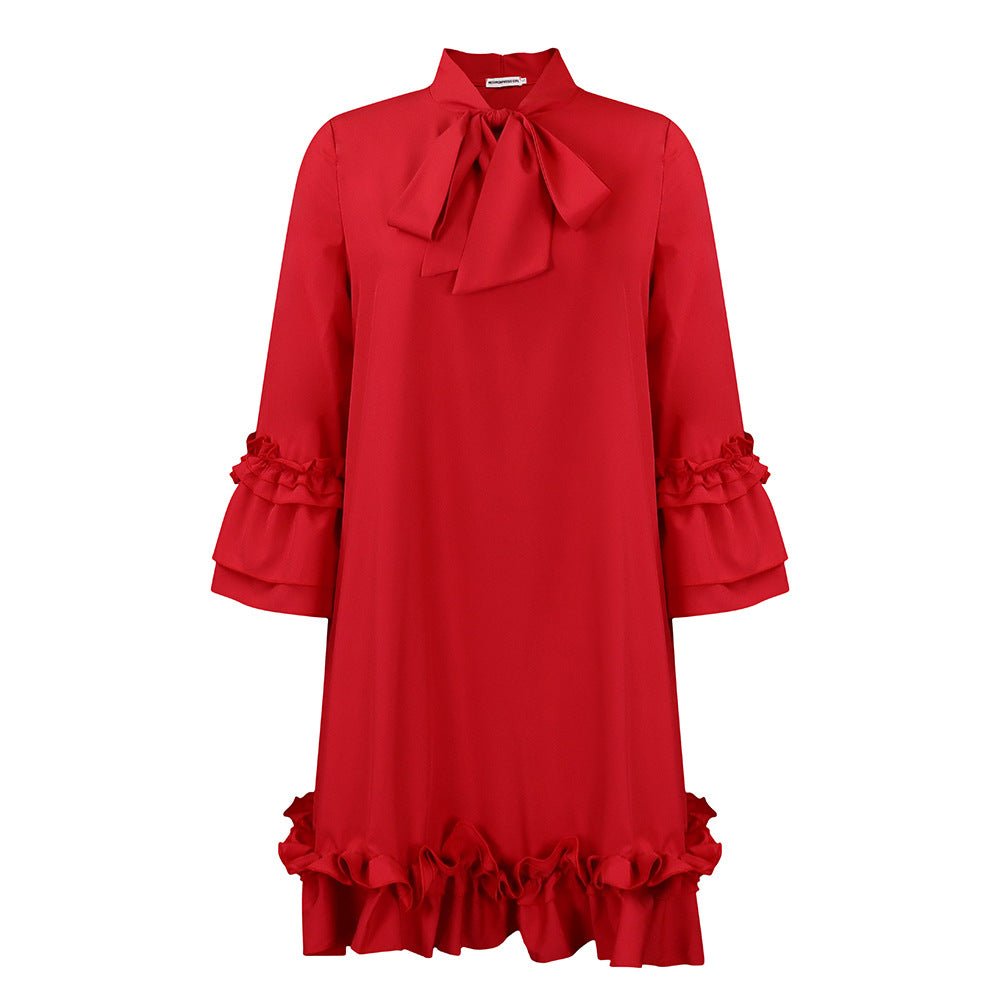 Madison | Women's Ruffle-Hem Bow-Neck Tunic Mini Dress 9