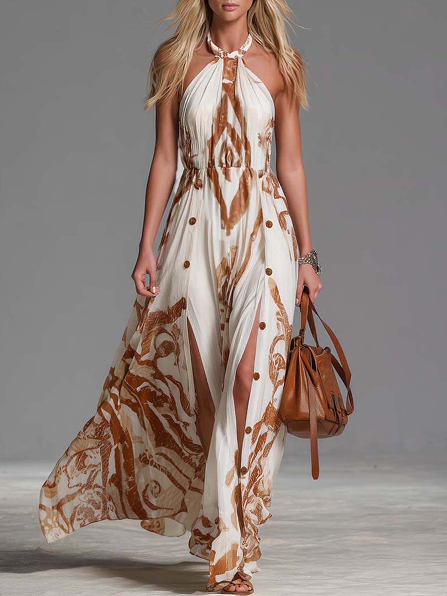 Mara | Elegant Brown Paisley Women's Maxi Dress – Perfect for Summer Events 0