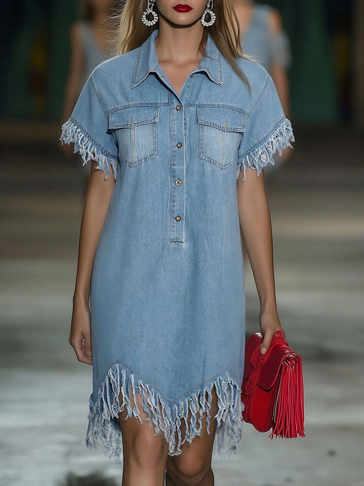 Mara | Relaxed Fit Women's Dress – Stylish Collared Fringe Mini for Summer 0