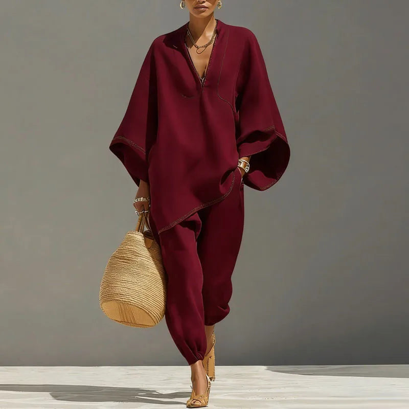 Marlowe | Elegant Women's Batwing Sleeve Loungewear Two Piece Set 6