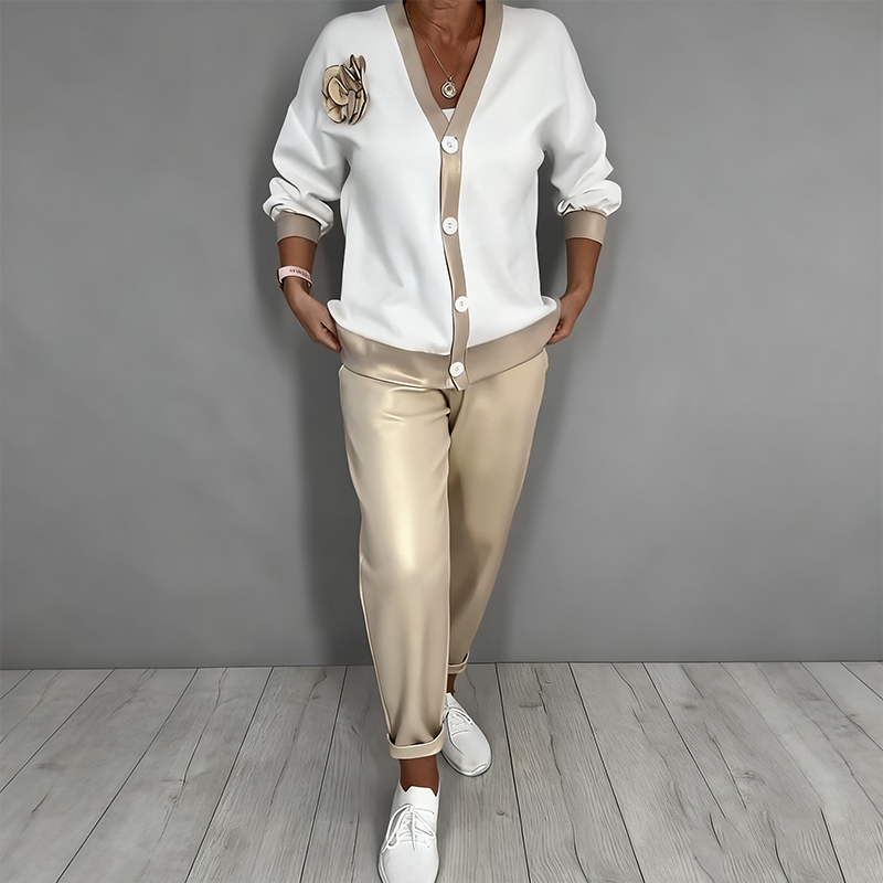 Maven | Elegant Two-Piece Cardigan Set – Soft, Floral Accents &amp; Comfortable Fit 0