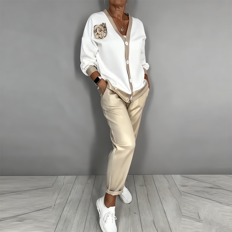 Maven | Elegant Two-Piece Cardigan Set – Soft, Floral Accents &amp; Comfortable Fit 4