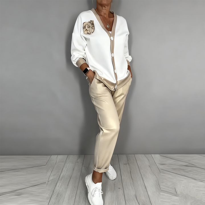Maven | Elegant Two-Piece Cardigan Set – Soft, Floral Accents &amp; Comfortable Fit 4
