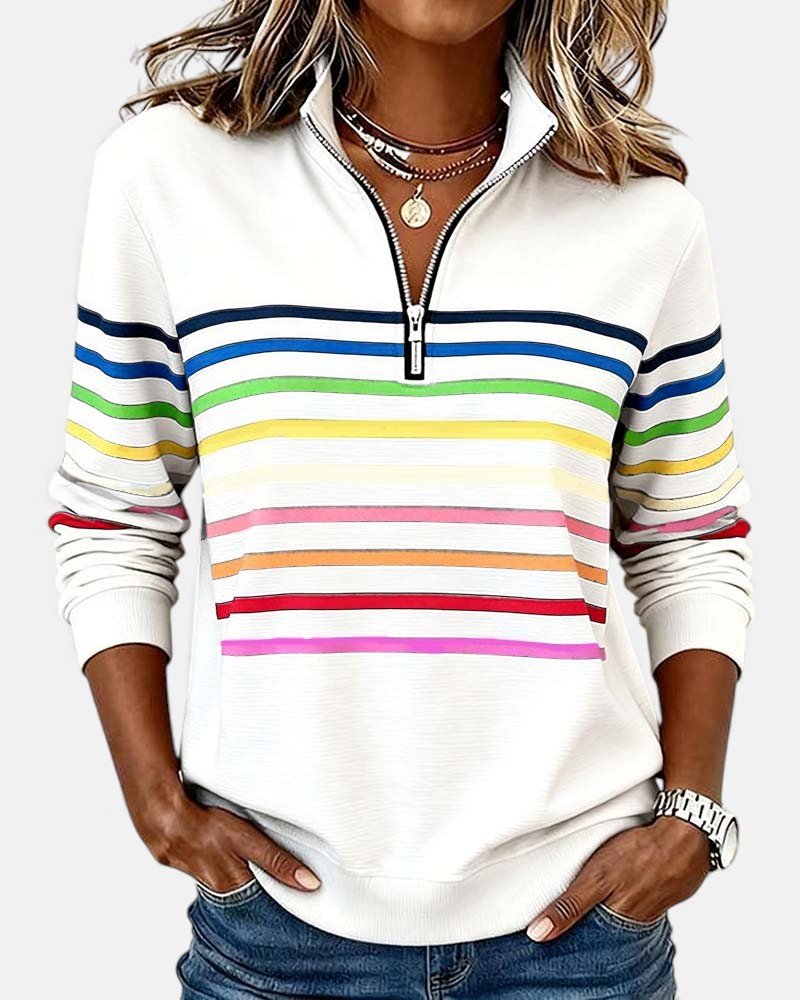 Maven | Vibrant Striped Quarter Zip Women's Sweatshirt – Soft, Relaxed Fit & Casual Style 2