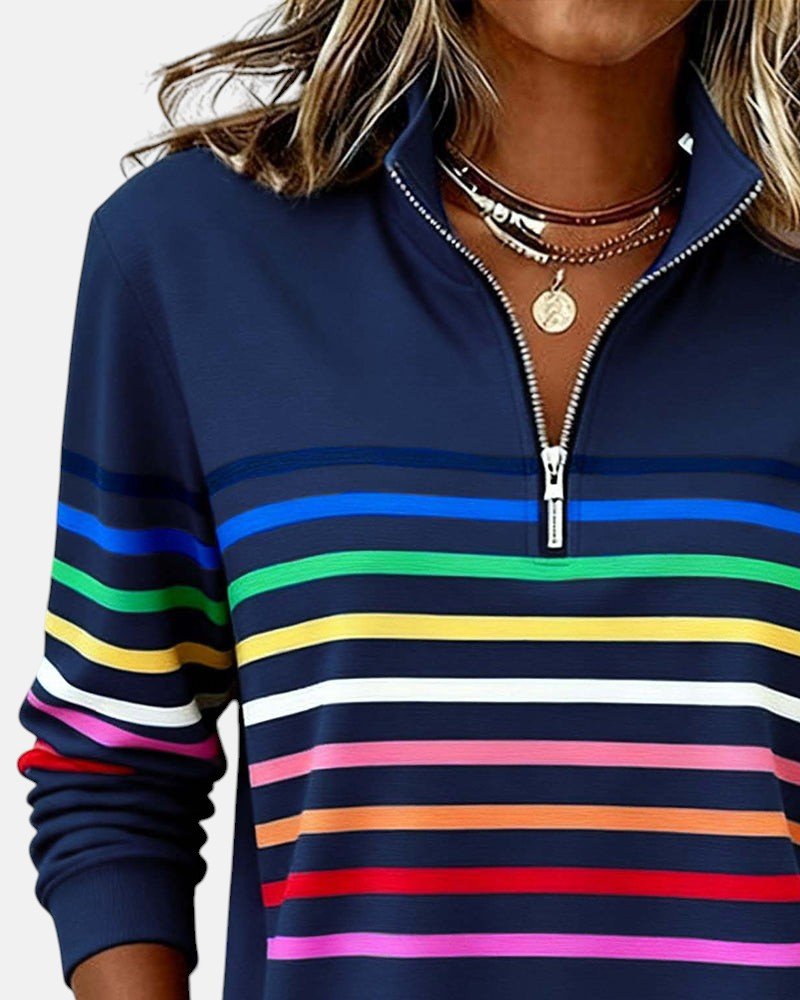 Maven | Vibrant Striped Quarter Zip Women's Sweatshirt – Soft, Relaxed Fit & Casual Style 8