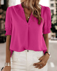 Aria | Premium Smocked Cuff V-Neck Blouse