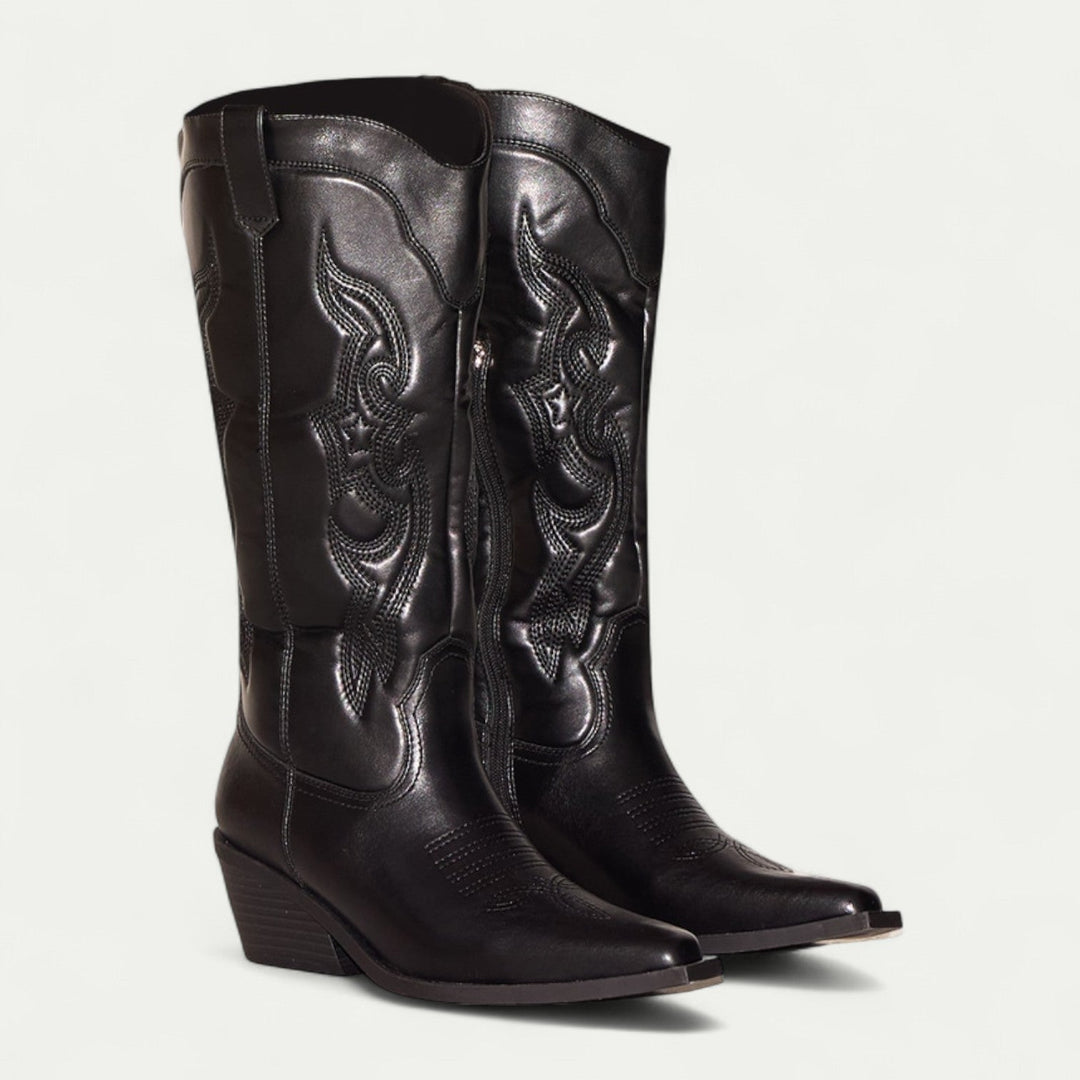 Mella | Western Calf High Pointed Toe Boots Women Stylish Comfortable Fit 0