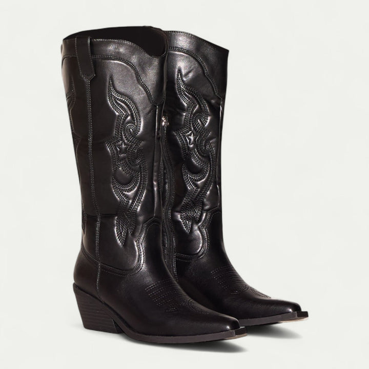 Mella | Western Calf High Pointed Toe Boots Women Stylish Comfortable Fit 0