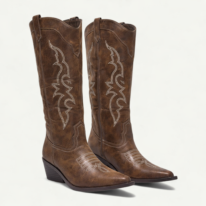 Mella | Western Calf High Pointed Toe Boots Women Stylish Comfortable Fit 1