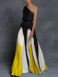 Olivia | Elegant One-Shoulder Color-Block Maxi Dress