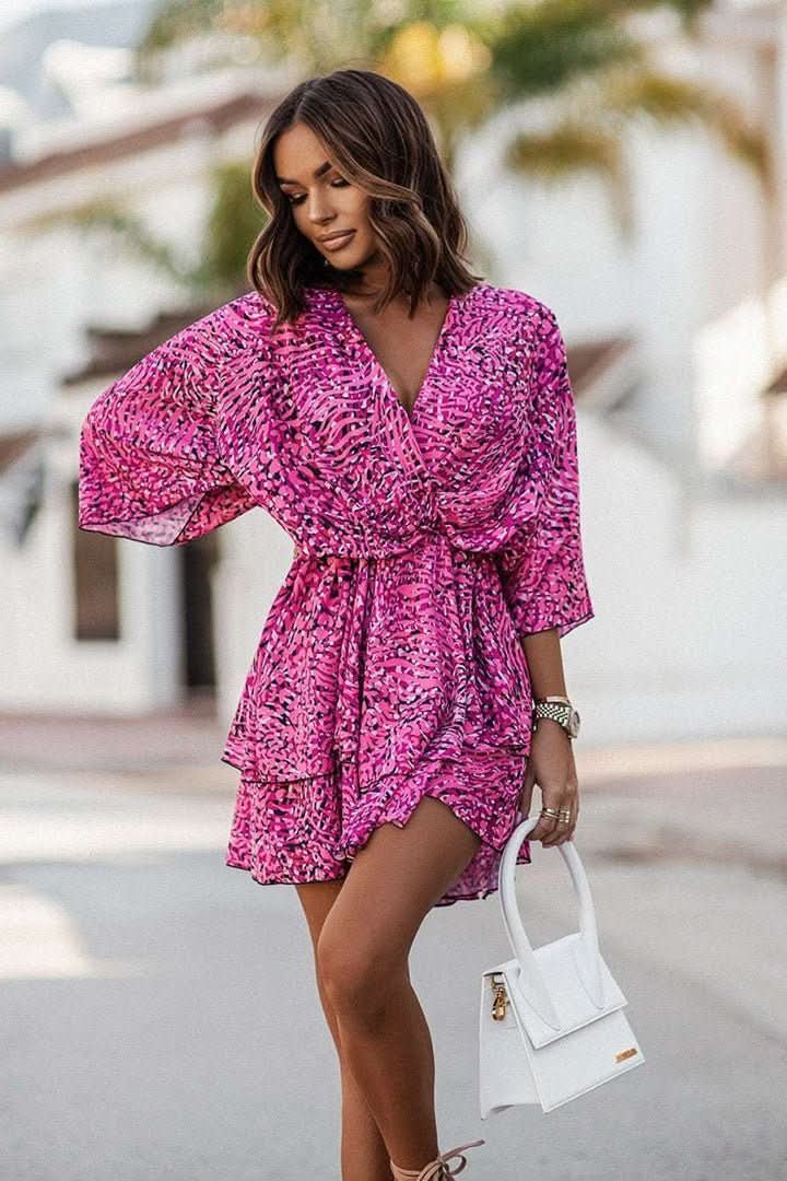 Mia | Women's Boho Tropical-Print Mini Cocktail Dress Tiered Skirt 4