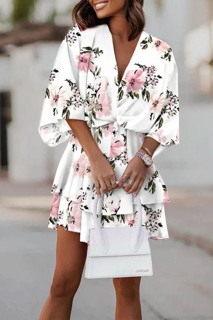 Mia | Women's Boho Tropical-Print Mini Cocktail Dress Tiered Skirt 5