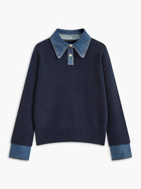 Charlotte | Comfortable And Warm Denim-Collar Knit Polo Sweater