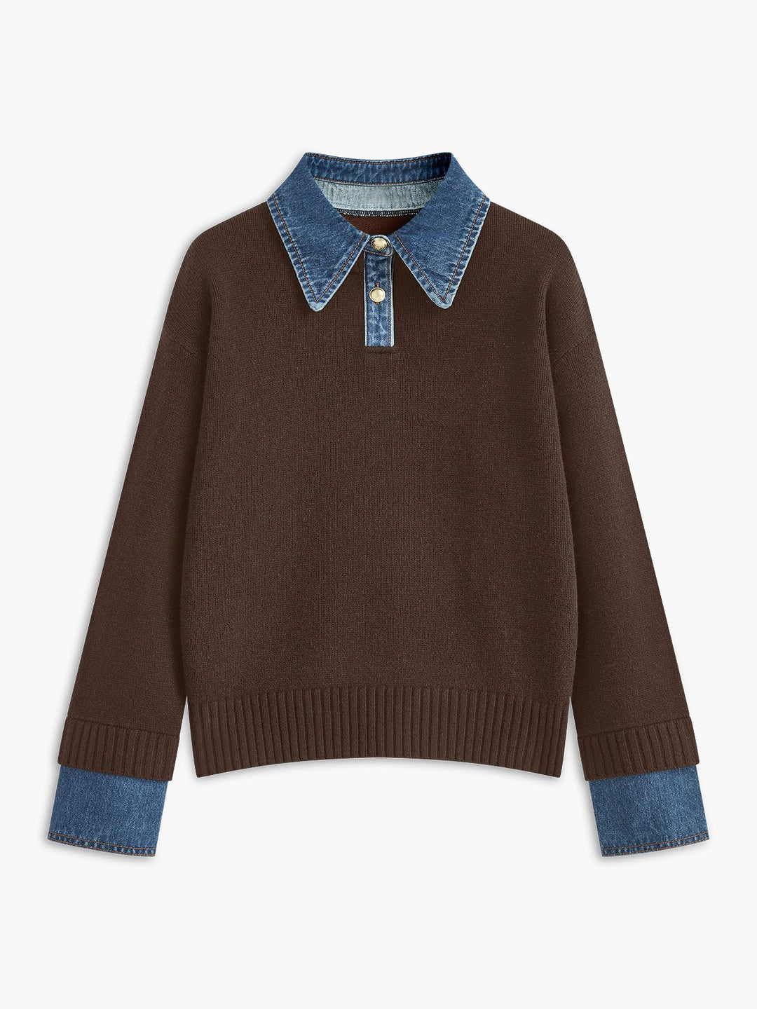 Mia | Women's Denim-Collar Knit Polo Sweater 7