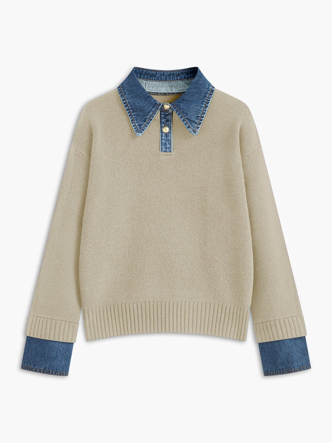 Mia | Women's Denim-Collar Knit Polo Sweater 8