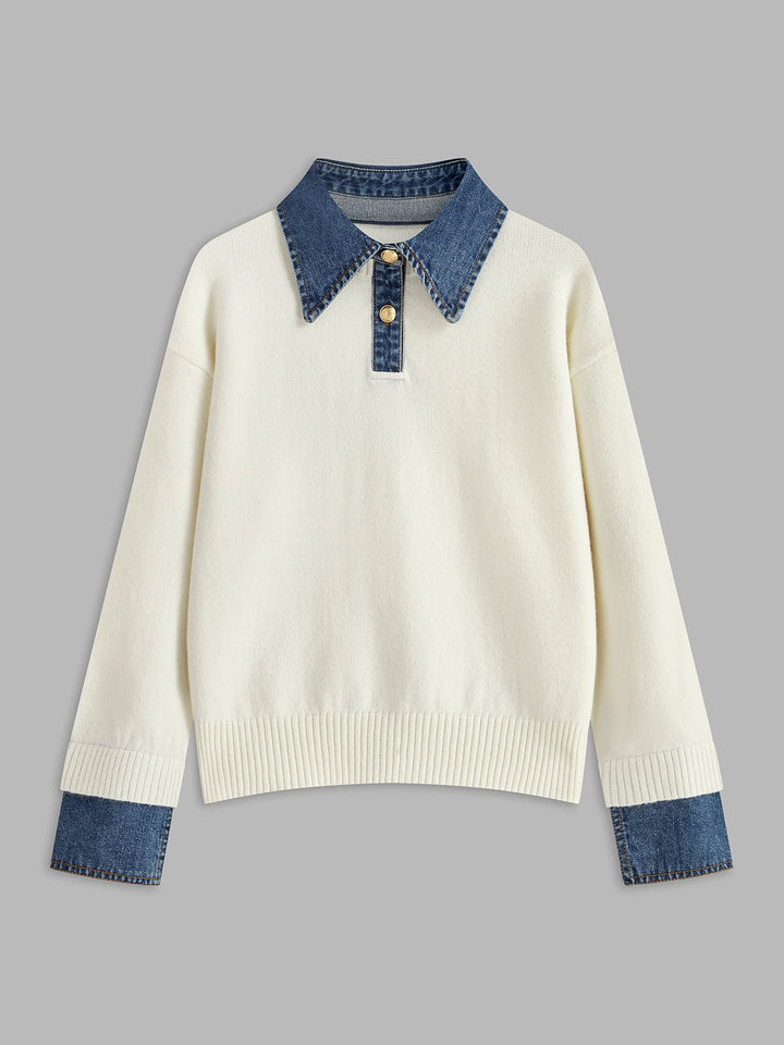Mia | Women's Denim-Collar Knit Polo Sweater 9