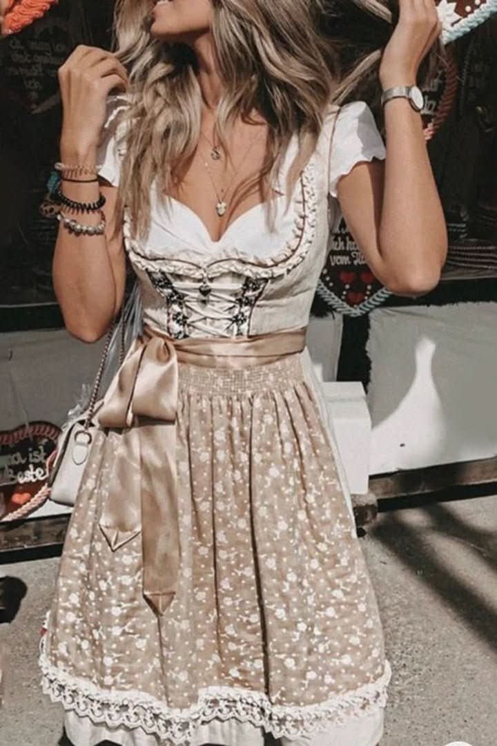 Mia | Women's Embroidered Dirndl Cocktail Dress Lace-Trim Floral Midi 2