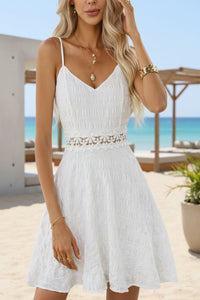 Chloe | Elegant Floral Lace-Waist Spaghetti Strap Mini Dress