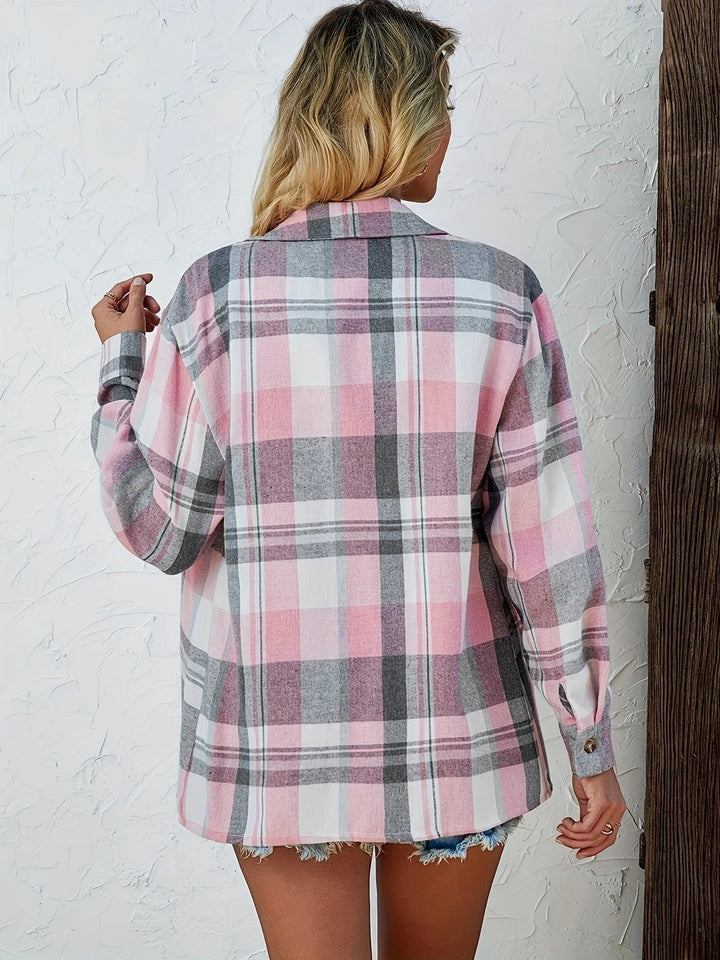Mia | Women's Oversized Plaid Flannel Open-Front Cardigan Shirt 5