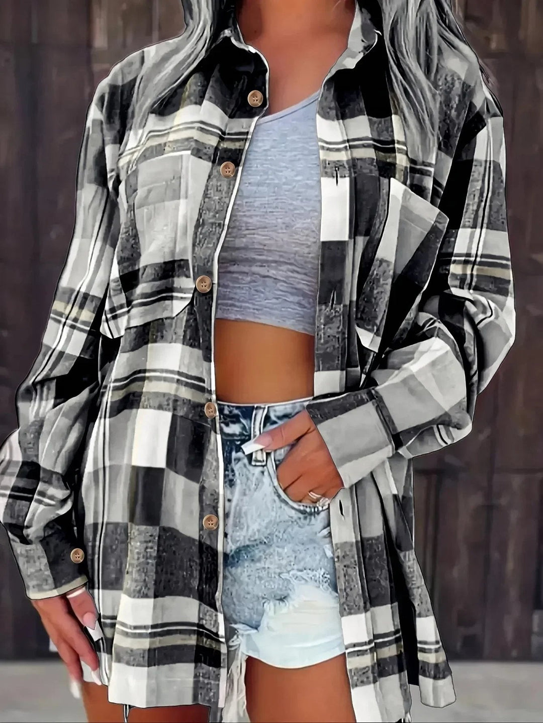Mia | Women's Oversized Plaid Flannel Open-Front Cardigan Shirt 9