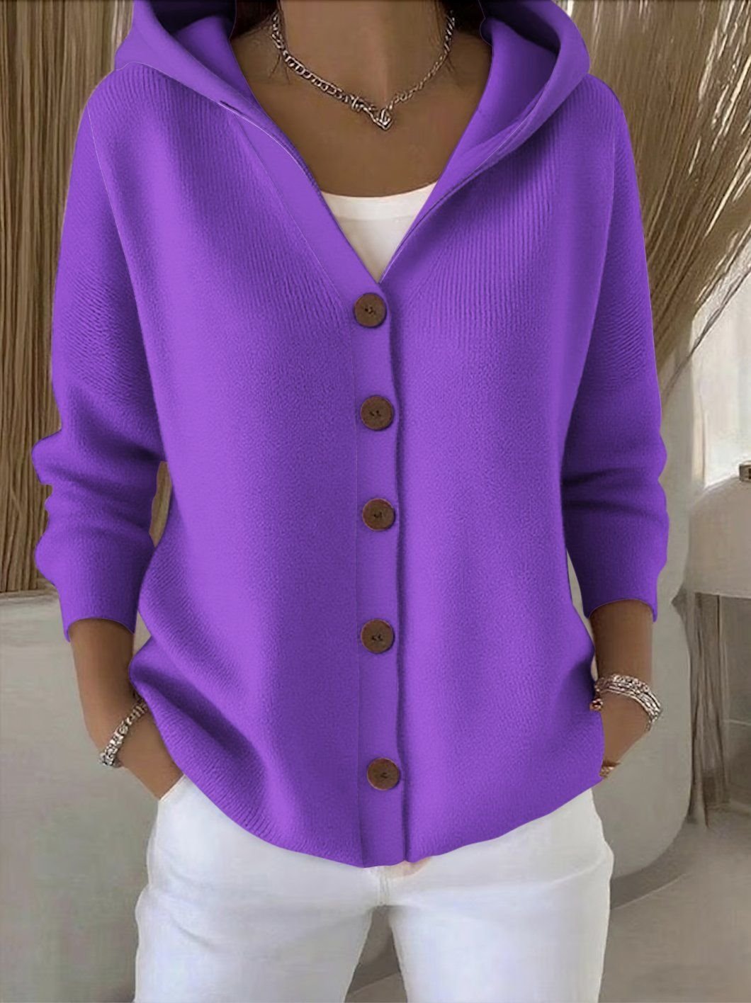 Mia | Women's Relaxed-Fit Hooded Button-Front Knit Cardigan 6