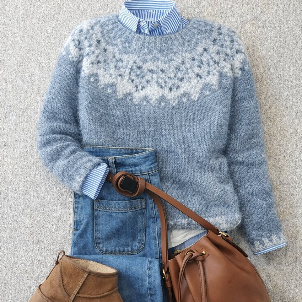 Mia | Women's Relaxed-Fit Nordic Fair Isle Knit Crewneck Sweater 0