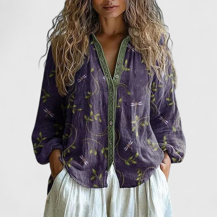 Mikaya | Elegant, Soft & Versatile Women’s Blouse - Retro Leaf Print 0