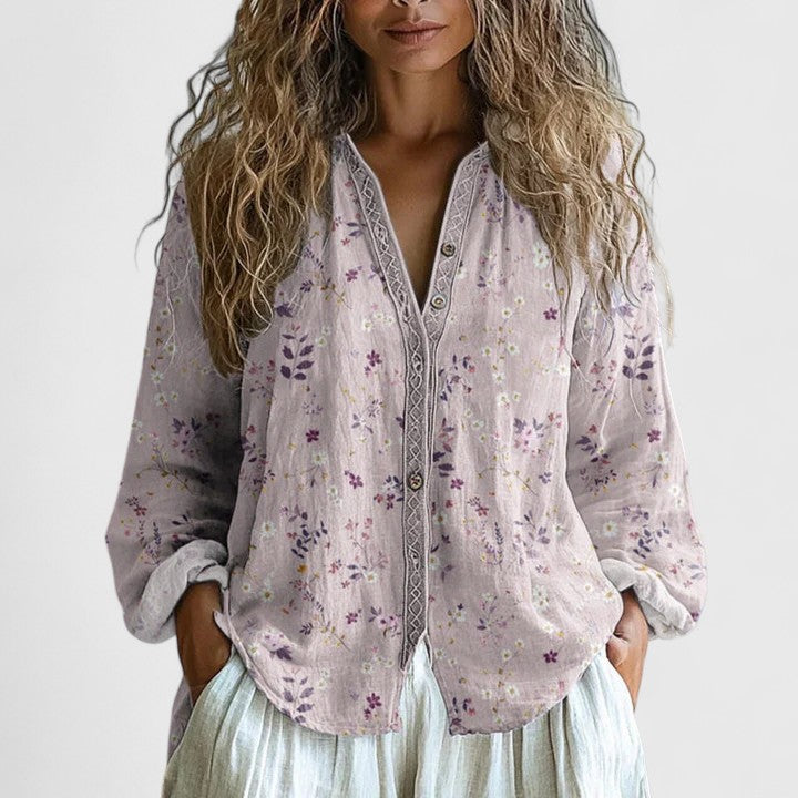 Mikaya | Elegant, Soft & Versatile Women’s Blouse - Retro Leaf Print 1