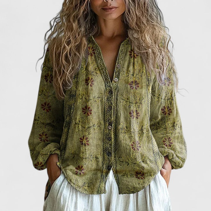 Mikaya | Elegant, Soft & Versatile Women’s Blouse - Retro Leaf Print 2