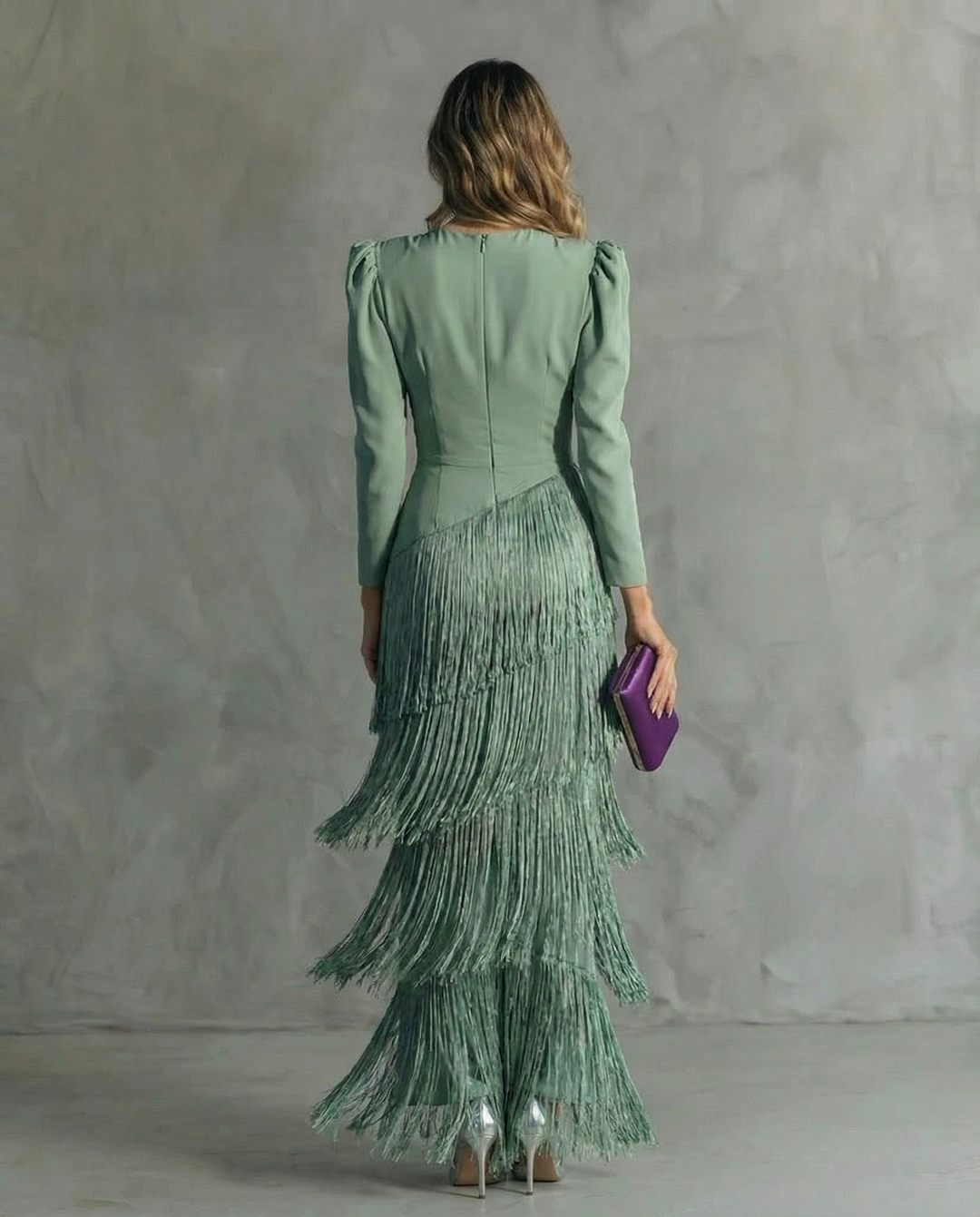 Mira | Elegant Long Sleeve Maxi Dress for Women – V-Neck with Fringes 6