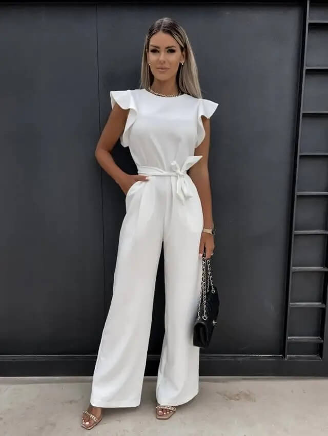 Mira | Elegant & Comfortable Women's Wide Leg Jumpsuit - Flutter Sleeve Design 4