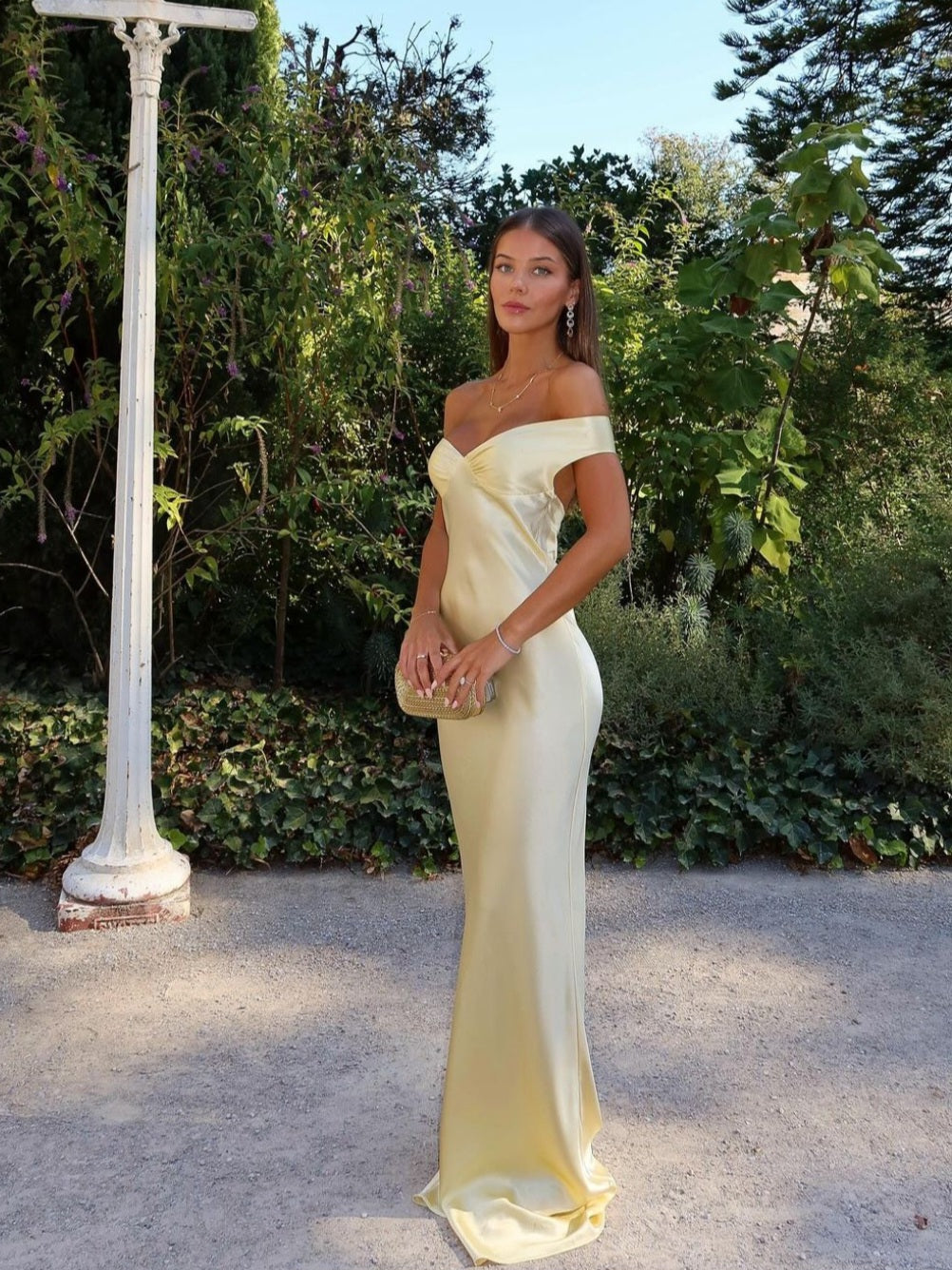 Mira | Satin Dress Wedding Guest Off-Shoulder Elegant Fit 0