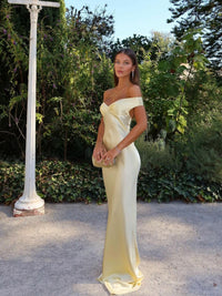 Maya | Elegant Satin Off-The-Shoulder Wedding Guest Dress