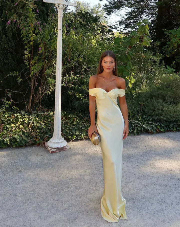 Mira | Satin Dress Wedding Guest Off-Shoulder Elegant Fit 1